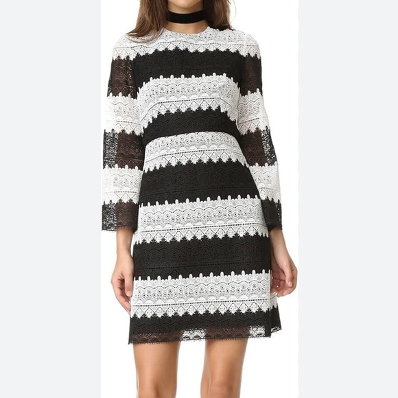 Jill Stuart Dresses & Skirts - Jill Jill Stuart Classic Black and White Lace Striped Shift Dress 3/4 Sleeves 14